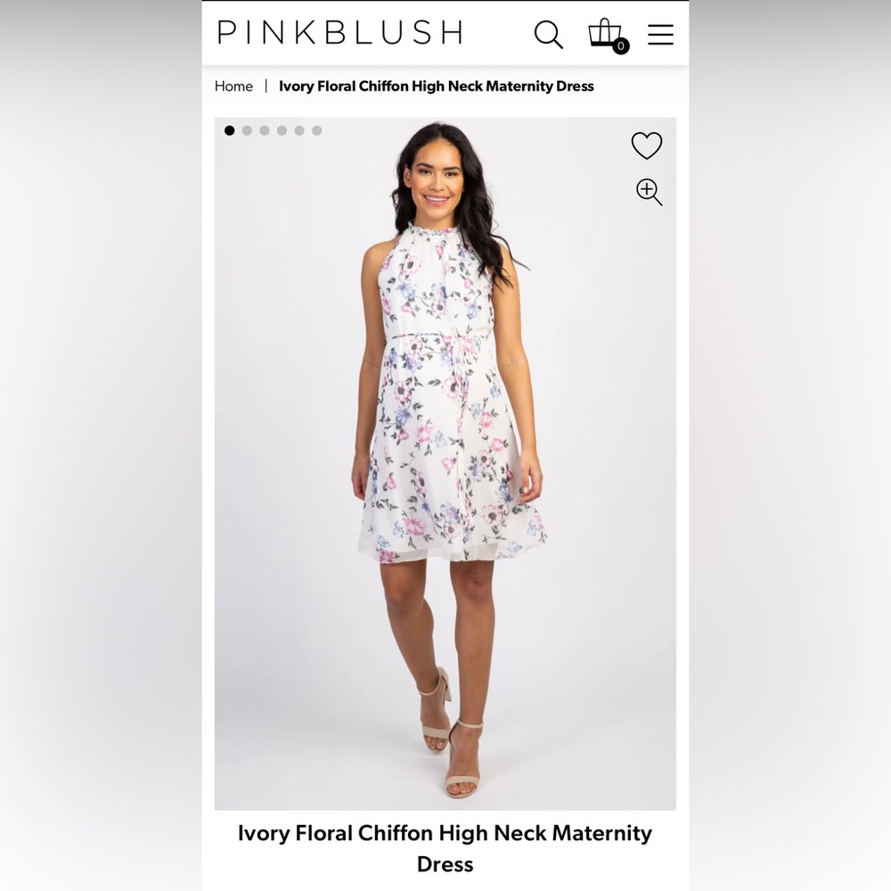 Ivory Floral Chiffon High Neck Maternity Dress from Pinkblush, size s